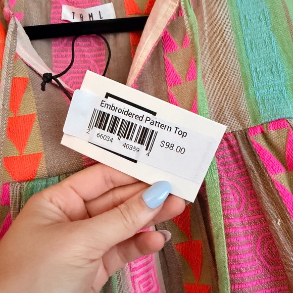 THML Pink, Mint & Orange Striped Tassel Peasant Tunic - Picture 2 of 4